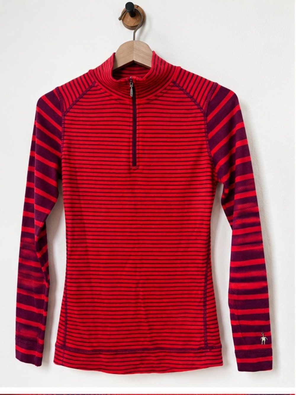 Smartwool Red and Burgundy Striped Merino Half-Zip Pullover
